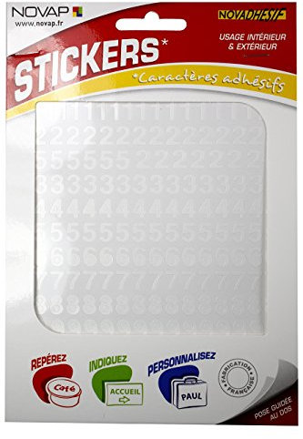 Novadhesif - Pochette chiffres adhesifs souples (0 a 9) - 10 Mm - Blanc
