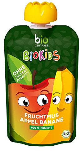 biozentrale Fruchtmus Beutel Apfel-Banane | 90g Früchte | Quetschbeutel & Quetschies mit 100% Frucht | Idealer Früchtebrei & Fruchtpüree ohne Zuckerzusatz
