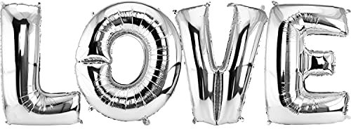DekoRex Folienballons Love 100cm Valentinstag Hochzeit (Farbe - Silber)