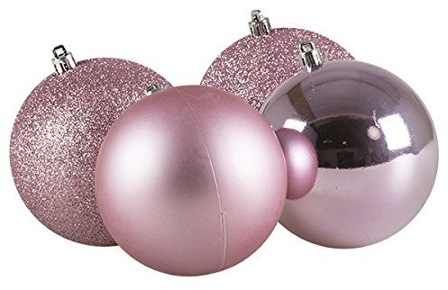 Premier Mixed Finish Pink Shatterproof Baubles - 4 X 100mm