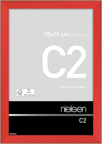 nielsen Bilderrahmen, 10 x 15 cm, Aluminium, Rot glanz, Fotorahmen zum Auftstellen und Aufhängen im Hoch- & Querformat, Echtglas, C2