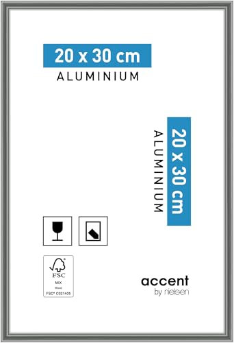 accent by nielsen Bilderrahmen, 20 x 30 cm, Aluminium, Grau glanz, Fotorahmen zum Auftstellen und Aufhängen im Hoch- & Querformat, Echtglas, Accent