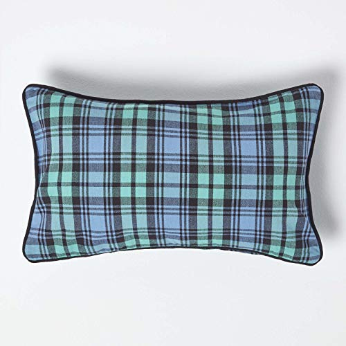 Homescapes Karierte Kissenhülle Blackwatch 30 x 50 cm, Zierkissenbezug aus 100% Baumwolle mit schottischem Tartan-Muster und Reißverschluss, Schottenmuster blau-grün