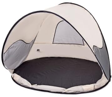 Deryan Strandmuschel Pop Up Strandzelt - Strandzelt für Kinder und Baby - 2 Personen - Reißverschlusstür, UV-Schutz 50+ und Windschutz - Tragbares Wurfzelt - Cream
