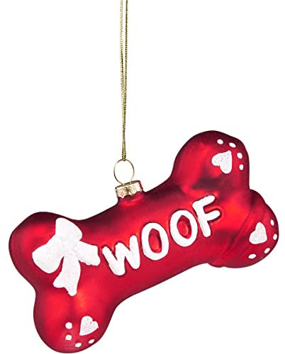 BUTLERS Weihnachtsbaumkugel WOOF Knochen Christbaumschmuck Glas Rot -Hang ON- Weihnachten Baumkugeln Hundeknochen Figur Anhänger | Tannenbaum Deko & Weihnachtsdeko