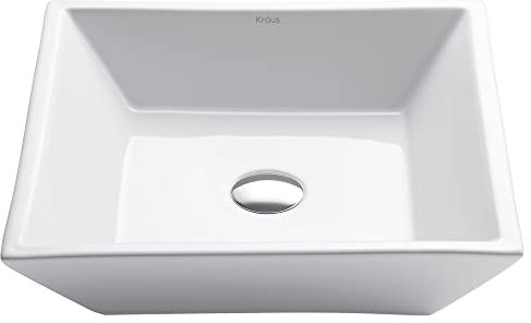 Kraus KCV-125 Lavabo de baño cuadrado de porcelana y cerámica de 16 pulgadas en color blanco, 16.75