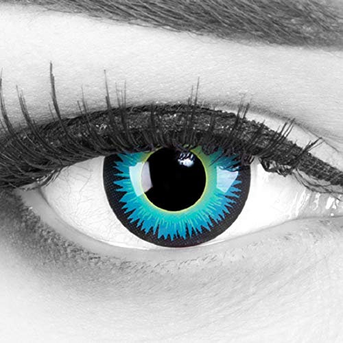 Funnylens 1 Paar farbige türkise grüne schwarze Crazy Fun Seraphin Jahres Kontaktlinsen.Mit schwarzem Rand, Topqualität zu Halloween und Karneval mit gratis Kontaktlinsenbehälter ohne Stärke!