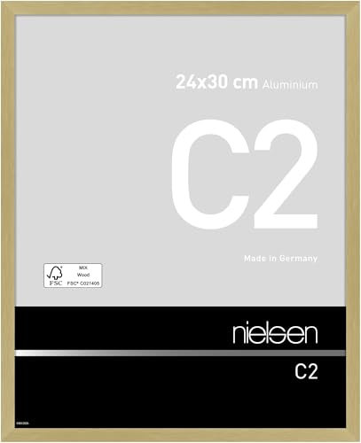 nielsen Bilderrahmen, 24 x 30 cm, Aluminium, Gold matt, Rahmen zum Aufhängen im Hoch- & Querformat, Echtglas, C2