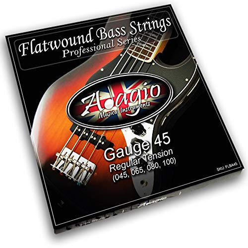 Adagio, corde flat wound per basso elettrico, calibro standard 45–100, in nichel