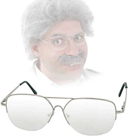 Partychic Brille Horst, Metallgestell mit Kunststoffgläsern, Rechteckig, Karneval Brille, Novelty, Silber