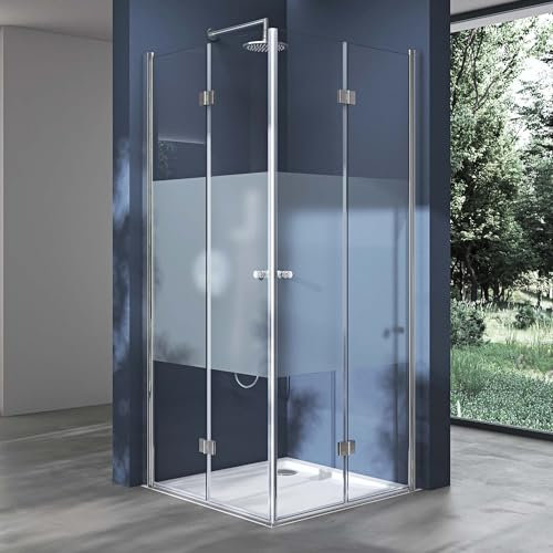 doporro Paroi de Douche Pliable 70x90 Porte de Douche Pliante Montage Réversible Ravenna26MS cabine Rabattable en Verre Transparent avec Bande Opaque 70x90x190cm