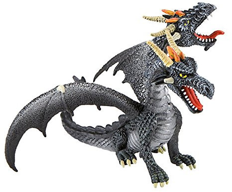 Bullyland 75597 - Spielfigur Drache mit 2 Köpfen Grau-Schwarz, ca. 9,2 cm, detailgetreu, PVC-frei, ideal als kleines Geschenk für Kinder ab 3 Jahren
