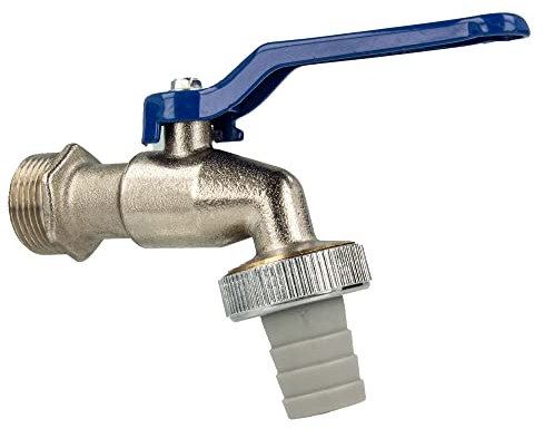 tecuro Zapfhahn Auslaufhahn Auslaufventil Kugelauslaufventil 3/4 Wandanschluss, Griff blau, messing vernickelt