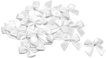 20 Stück Satinschleifen 2,5x3cm (weiß 029) // Deko Schleifen für Hochzeit Taufe Kommunion Applikation Streudeko einfarbig