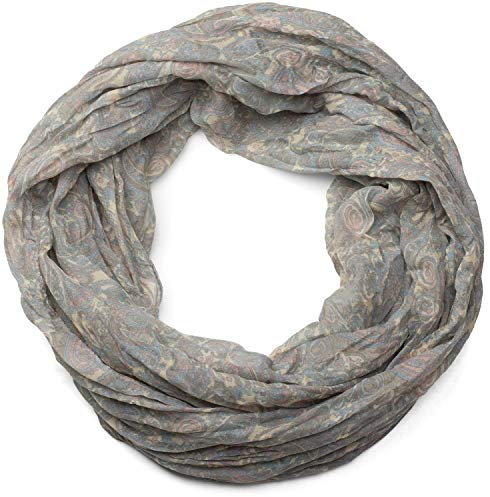 styleBREAKER Indian Style Paisley Muster Loop Schlauchschal, seidig leicht, Unisex 01016089, Farbe:Grau-Gelb, Größe:Schmal