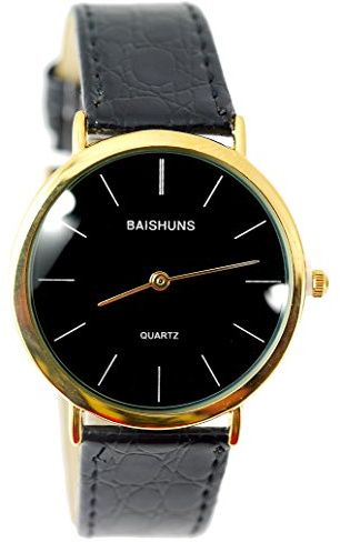 TAPORT Baihuns Black leather Band black dial Gold Plated Watch