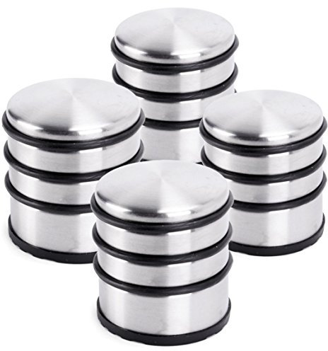 Oxid7® 4x Türstopper Edelstahl matt gebürstet ⌀ 8,7cm, Höhe: 8cm | Massiver Türpuffer 1,1 kg auch für schwere Türen | 3 hochwertige Gummiringe als Schutz