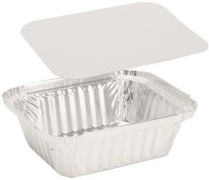 Alu-Behälter mit Deckel 470 ml 100 Aluschalen mit Deckel - der-verpackungs-profi.de - Rechteckig - 148 x 123 x 40 mm