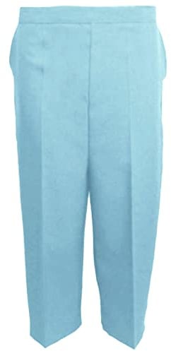 Ladies Womens 3/4 Three Quarter Half Elasticated Trouser Plain Capri Cropped Stretch Trousers Plain ¾ Length Pants Summer Shorts Plus Big Sizes 10 to 24 (Sky Blue3/4,UK 12)