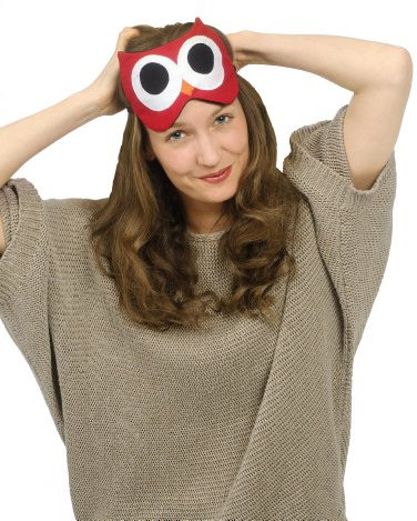 Leschi SCHLAFMASKE lichtdicht für erholsamen Schlaf/Augenmaske mit Kühlkissen/Schlafbrille kühlend und wärmend, aus Baumwolle/Reisegeschenk für Frauen, Kinder, Mädchen/Eule Stella, rot