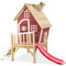 EXIT Toys Fantasia 300 Holzspielhaus für Draußen - Mit Rutsche, Treppe und Schornstein - Gartenhaus aus Holz für Kinder - Einfache Montage - 100% FSC Zedernholz - 246x166x227cm - Rot