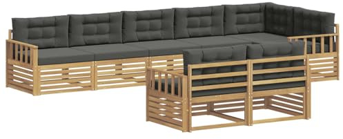vidaXL Outdoor-Sofagarnitur 8 pcs Weiß und Anthrazit Polyester, Akazienmöbel, modernes Sofa-Set für den Außenbereich, Gartenliege und modulare Sitzgelegenheit, Flexibler Entspannungsbereich