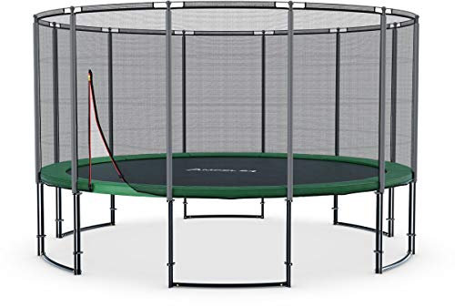 Ampel 24 Trampolin Outdoor Ø 305/366/430 cm, GS-Zertifikat, Kinder Gartentrampoline, Komplettset mit Randabdeckung und Sicherheitsnetz, Deluxe schwarz pulverbeschichteter Rahmen