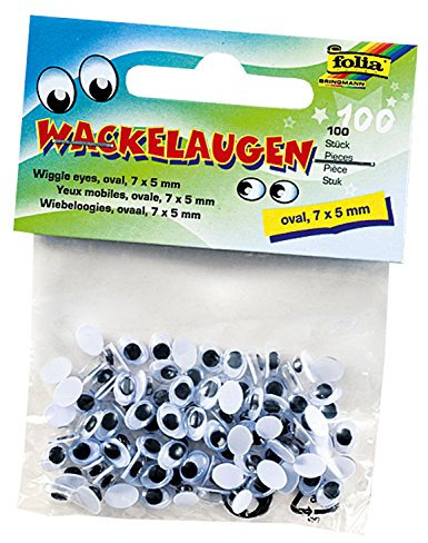 folia 750705 - Wackelaugen mit beweglicher Pupille, weiß, oval ca. 7 x 5 mm, 100 Stück - ideal für das Basteln von Figuren und Tieren