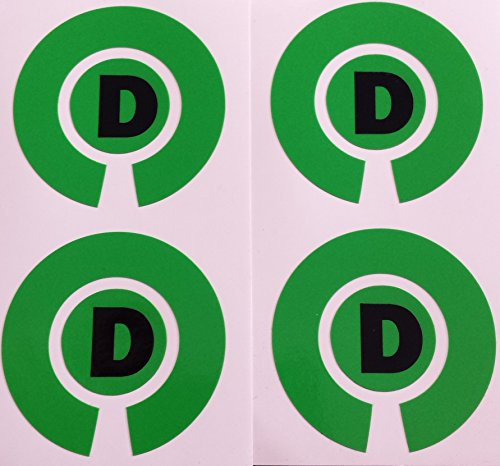 Crown Green Lawn Indoor Bowls Adhesive Lettered Coloured Marker Labels Set of 4 (Green, D)