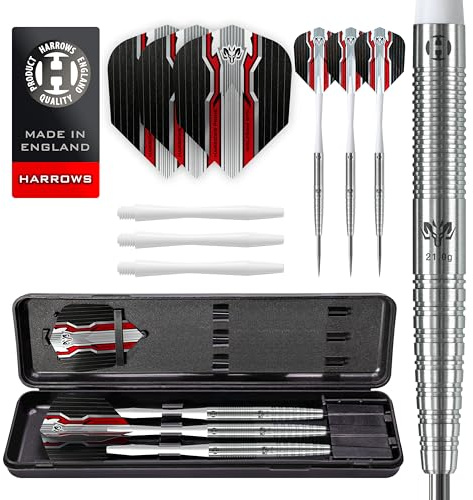 Harrows Wolfram 97% Tungsten Stahlspitzen Dart Set 21g, 22g, 23g, 24g, 25g & 26g - Inklusive Speedline Schäfte, Marathon - Wolfram Flights & Reiseetui
