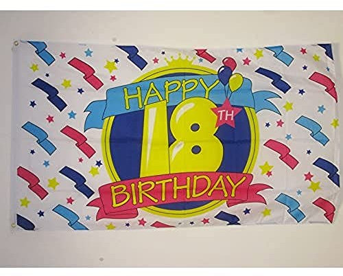 AZ FLAG - Flagge Alles Gute Zum Geburtstag 18 Jahre - 150x90 cm - Happy 18Th Birthday Fahne 100% Polyester mit Messing-Ösen - 110g
