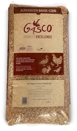 GASCO - Mélange Graines Poules Pondeuses - 11 Matières Premières - Riche en Protéines - Favorise Un Beau Plumage Et La Ponte - sans OGM - Certifié Excellence Gers - Origine France - 20 Kg