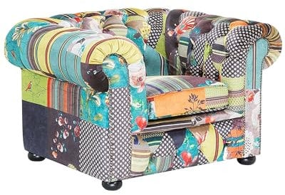 Beliani Sessel englischer Stil Polsterbezug Patchwork bunt grün gelb Chesterfield
