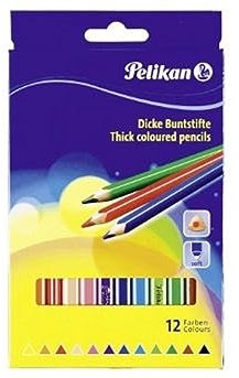 Pelikan Buntstifte, dreieckige dicke Holzbuntstifte, 12 Farben, 10 Packungen
