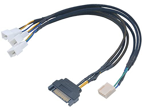 Akasa FLEXA FP3S | 1 to 3 Ways | 4-pin PWM Fan Splitter Cable | Supports 3 PWM Fans from a Single Motherboard PWM Header | With 15-pin SATA PSU Connector | Black Braided Cable | 30cm | AK-CBFA06-30