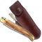 Laguiole manche en bois d'olivier + étui cuir marron et fusil à affûter