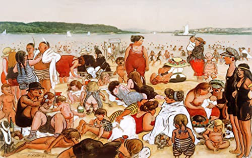 Kunstdruck/Poster: Heinrich Zille Berliner Strandleben - hochwertiger Druck, Bild, Kunstposter, 65x40 cm