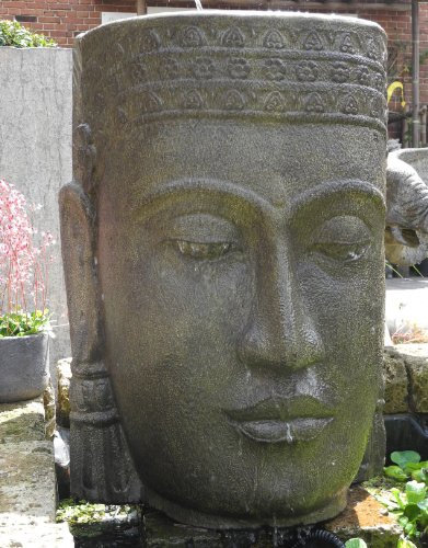 Wasserspiel-Khmer Kopf M Steinguss 60x40x84cm - Antikfinish