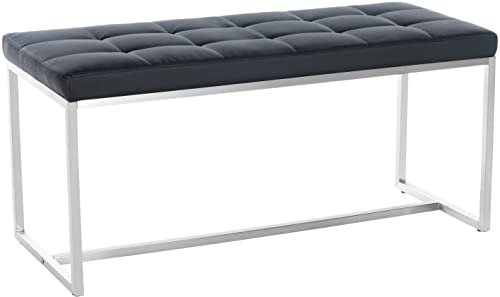 CLP Edelstahl Küchenbank Barci Kunstleder I Moderne 2er-Sitzbank Mit Polsterung Für Esszimmer Und Küche Und Büro I Sitzhöhe 48 cm, Farbe:schwarz