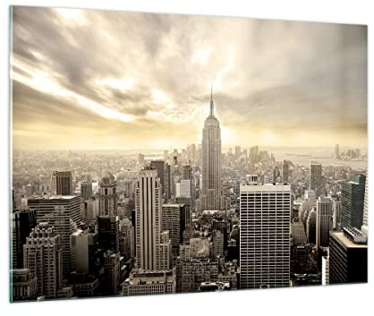 Bilder auf Glas 100x70cm Glasbild Stadt Wolkenkratzer Manhattan New York Groß Wanddeko Bild im Glas Schlafzimmer Küche Deko Wandbilder Dekoration Wohnzimmer Modern Wand Kunstdruck Art GAA100x70-2630
