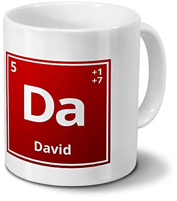 Tasse mit Namen David als Element-Symbol des Perioden Systems - rot - Namenstasse, Kaffeebecher, Mug, Becher, Kaffeetasse