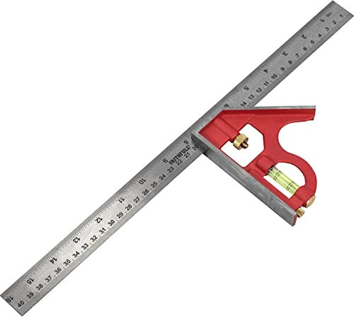 Squadra combinata Faithfull da 400 mm (16 pollici) - Strumento di misurazione e tracciamento multifunzione con riga in acciaio inossidabile, livella a bolla e traccia per la lavorazione