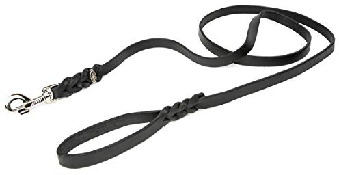 CopcoPet - Fettlederleine 2,5 m x 10 mm, Schwarz, Hunde-Leine aus Leder mit verchromtem Karabiner, geflochtene Hunde-Führleine Leder