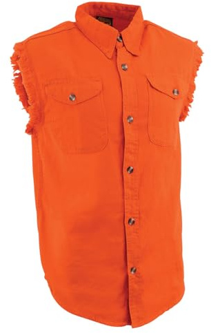 Milwaukee Leather, Mens Lightweight Denim Shirt with Frayed Cut Sleeves Black DM1002