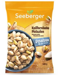 Seeberger Pistazien geröstet & gesalzen, Knackige Pistazienkerne aus Kalifornien feinstens veredelt - intensiv-nussiges Aroma - mit Schale, vegan (1 x 150 g)