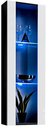 MB Muebles Bonitos, Vitrine Mural Nora V2 pour Salon ou Salle à Manger Moderne avec Lumière LED, Meuble Modulaire, Porte en PVC Haut Brillant, Structure en Mélamine Mate, Noir et Blanc, 40x126x29 cm