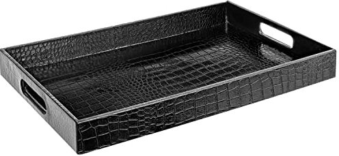 HOME REDEFINED Beautiful Modern Elegant Black 18x12 Rectangle Glossy Alligator Croc Decorative Ottoman Coffee Table Perfume Living Dining Room Kitchen Serving Tray With Handles For All Occasion's