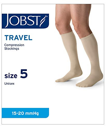 JOBST Travel Reisestrümpfe für Damen und Herren - hilft, Reisethrombosen vorzubeugen - weich, atmungsaktiv dank 33% Baumwollanteil, Beige, Size 5