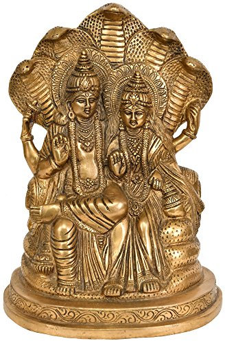 Exotic India Lakshmi-Vishnu sitzen auf Sheshnag – Messing Statue