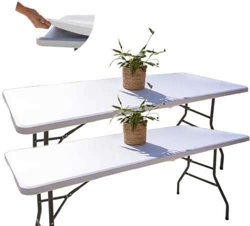 Glop 2 Nappe Rectangulaire de Table Ajustée Blanche 182x76, Extensible, avec Élastique, Lavable en Machine, Repelente au l'eau et Idéale pour Jardin, Extérieur, Design Élégant et Facile à Nettoyer